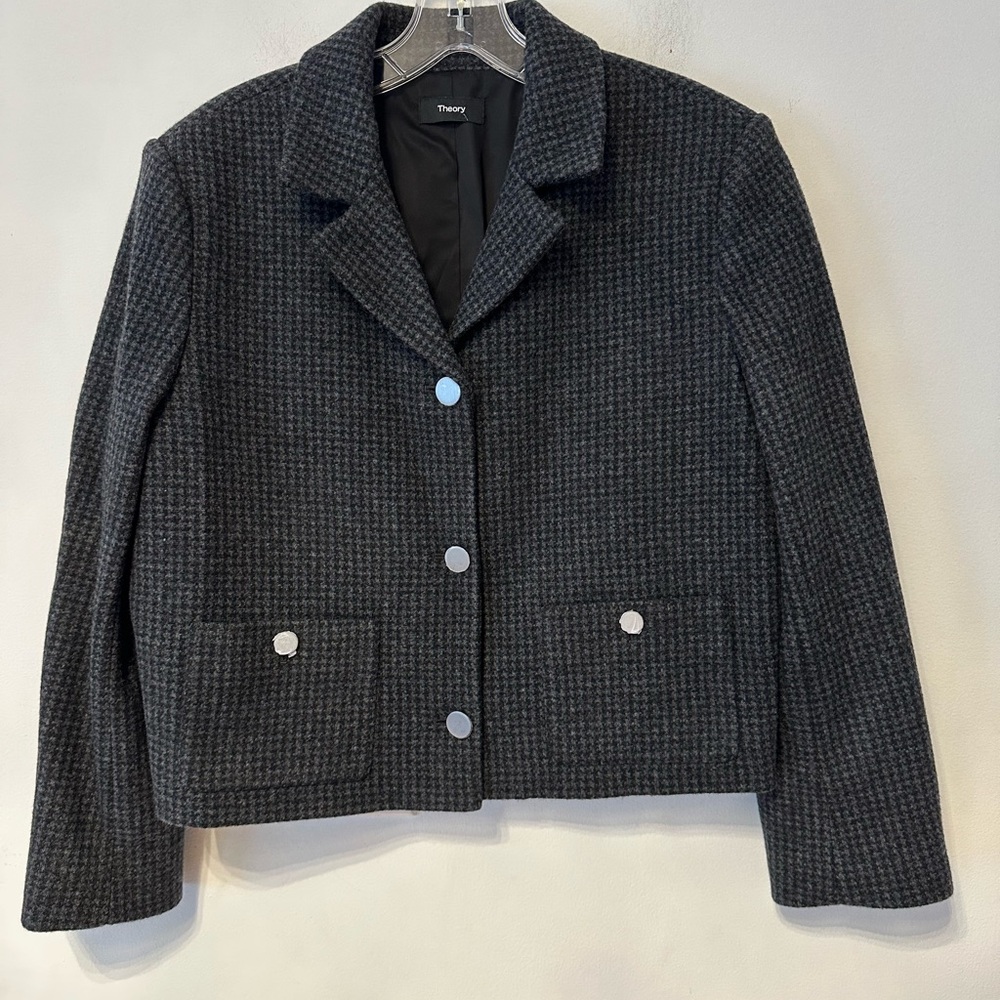 Theory Boxy crop patch jacket size 12 Charcol Melange